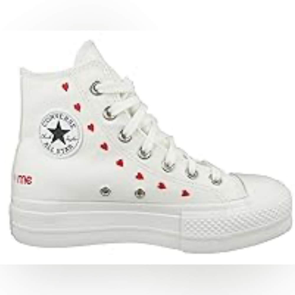 Converse Chuck Taylor High-Top All Star Lift Platform Sneakers W/Hearts Size 9.5